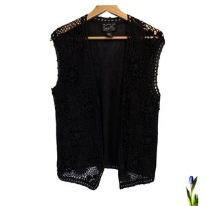 Suzelle Vintage Black Crochet Vest Size L